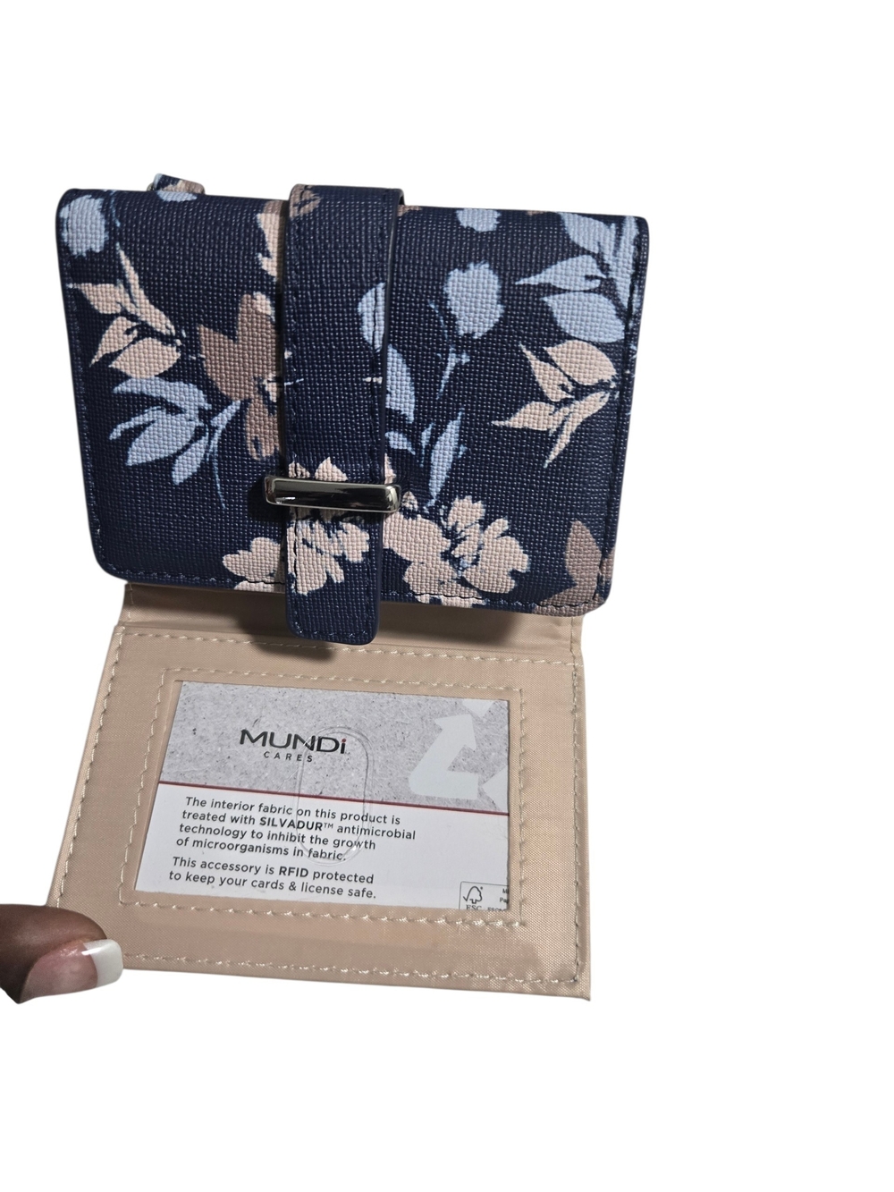 mundi Navy Floral Snap-Tab Wallet with Blush and Light Blue Accents - Picture 5 of 6